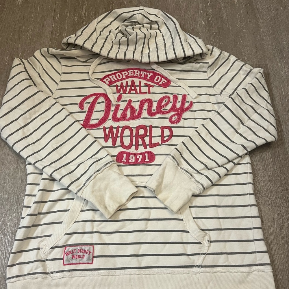 Vintage Disney Women’s Hoodie with Cream and Pink Stripes